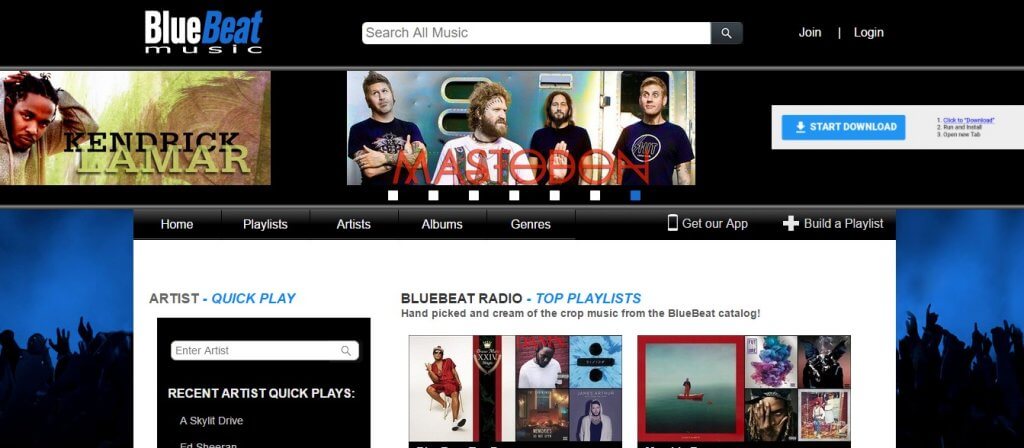 BlueBeat music streaming website